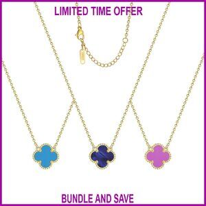 18K Gold Plated Four Leaf Clover Pendant Necklace Set 3Pcs Adjustable Chain
